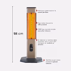 Ventino Ayaklı Elektrikli 2000 W Karbon Isıtıcı Soba Gümüş