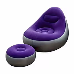 Dahili Pompalı Tabureli Yuvarlak Şişme Koltuk Menekşe