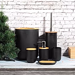 Banyo Paspas HEDİYELİ 6 Parça Banyo Aksesuar Seti Siyah