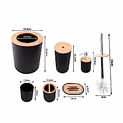 Banyo Paspas HEDİYELİ 6 Parça Banyo Aksesuar Seti Siyah