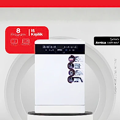 Arnica 15 Kişilik 8 Program Dijital Bulaşık Makinesi Beyaz