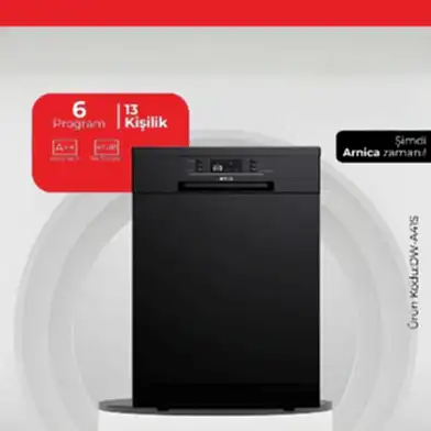 Arnica 13 Kişilik 6 Program Bulaşık Makinesi Dark Inox