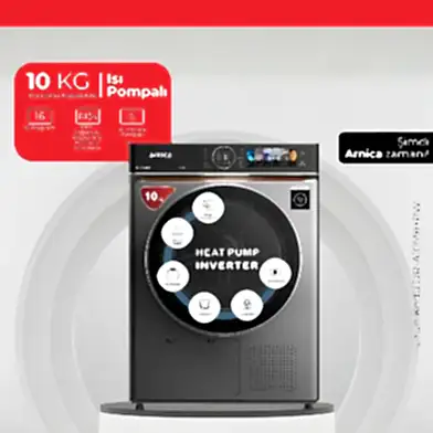 Arnica 10 Kg Isı Pompalı Dokunmatik Çamaşır Kurutma Makinesi Sİlver