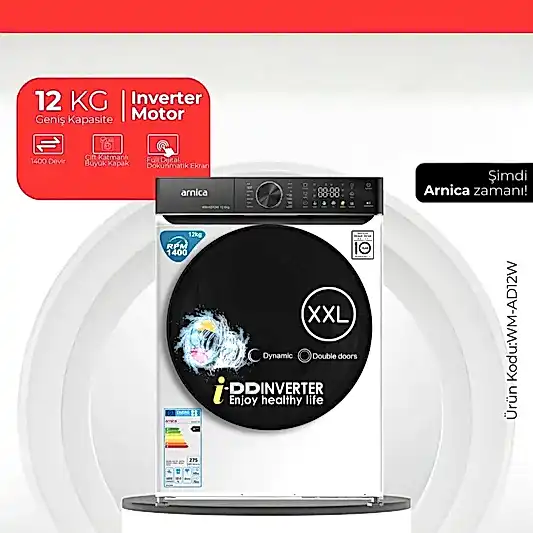 Arnica 12 Kg Dokunmatik Inverter Çamaşır Makinesi Beyaz