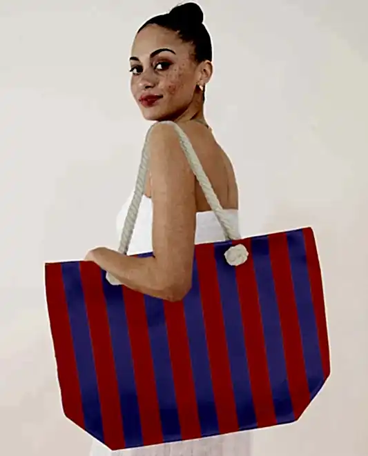 Renkli Çizgili 50x38cm İp Askılı Plaj Çantası