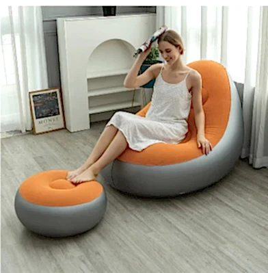 Dahili Pompalı Tabureli Yuvarlak Şişme Koltuk Turuncu