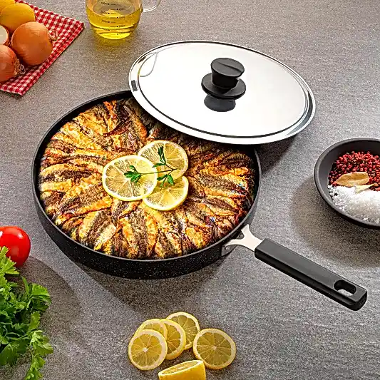 Schafer Fish Pan 32 Cm Kapaklı Balık Tavası Siyah