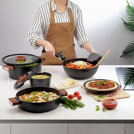 Schafer Matrix Döküm 8 Parça Tencere Seti Siyah