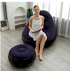 Dahili Pompalı Tabureli Yuvarlak Şişme Koltuk Mor