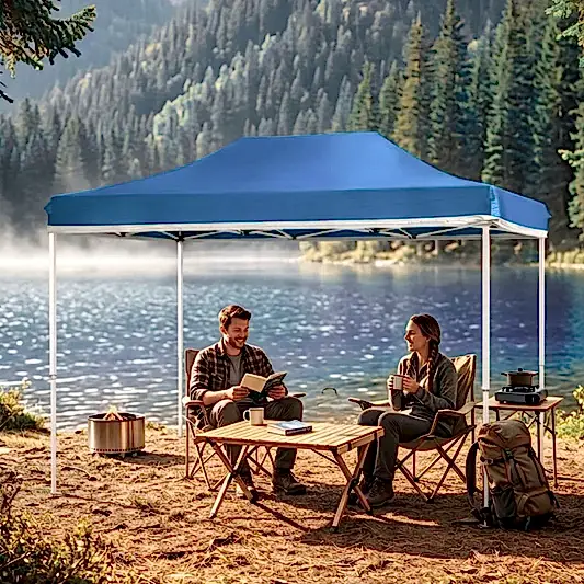 3x3 Metre Gazebo Kolay Kurulumlu 45 mm Profilli 1200 D Kumaş Bahçe Kamp Gölgeliği Tente Mavi