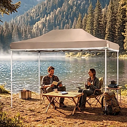 3x3 Metre Gazebo Kolay Kurulumlu 45 mm Profilli 1200 D Kumaş Bahçe Kamp Gölgeliği Tente Altın