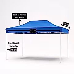 3x3 Metre Gazebo Kolay Kurulumlu 45 mm Profilli 1200 D Kumaş Bahçe Kamp Gölgeliği Tente Mavi