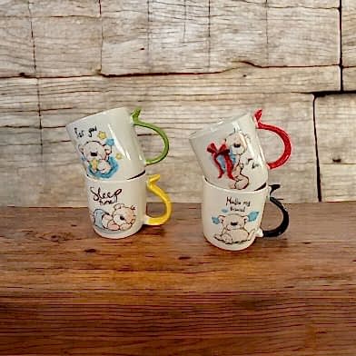 Dört Adet Renkli Saplı Yazılı 400 ml Kupa Mug