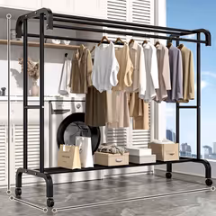 160x150 Cm Metal Tekerlekli Kıyafet Askısı Siyah