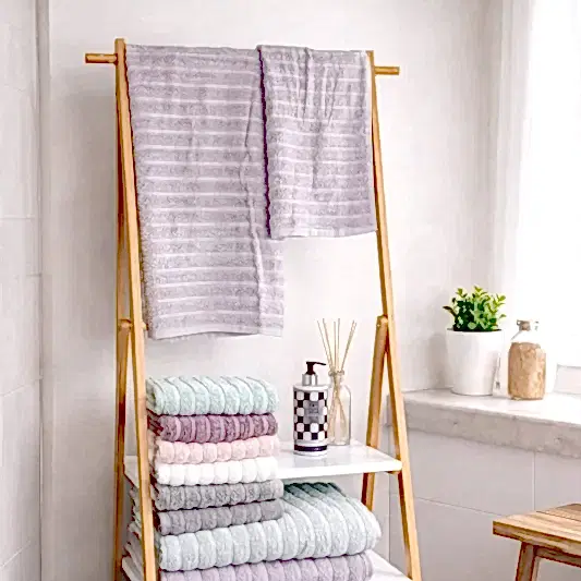 VIP Cotton Kendinden Çizgili Baş ve Vücut Havlusu Lila