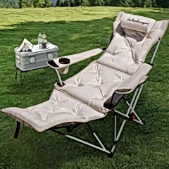 Katlanabilir 600D Oxford Kumaş Ayak Uzatma Bölmeli Kamp Bahçe Sandalyesi Krem