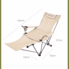Katlanabilir 600D Oxford Kumaş Ayak Uzatma Bölmeli Kamp Bahçe Sandalyesi Krem