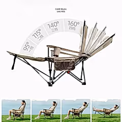 Katlanabilir 600D Oxford Kumaş Ayak Uzatma Bölmeli Kamp Bahçe Sandalyesi Krem