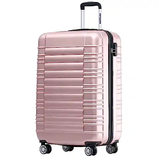 Sert Kasa Şifreli Tekerlekli Bavul Valiz Metalik Pembe 55x35 Cm Küçük Boy