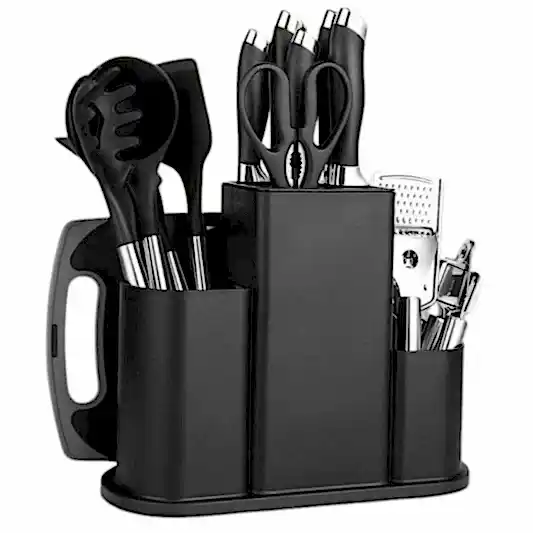 Silikon ve Çelik 20 Parça Mutfak Gereçleri Seti Siyah