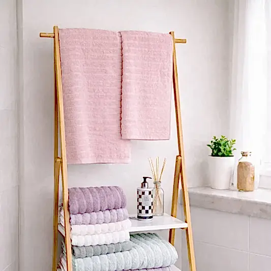 VIP Cotton Kendinden Çizgili Baş ve Vücut Havlusu Pembe