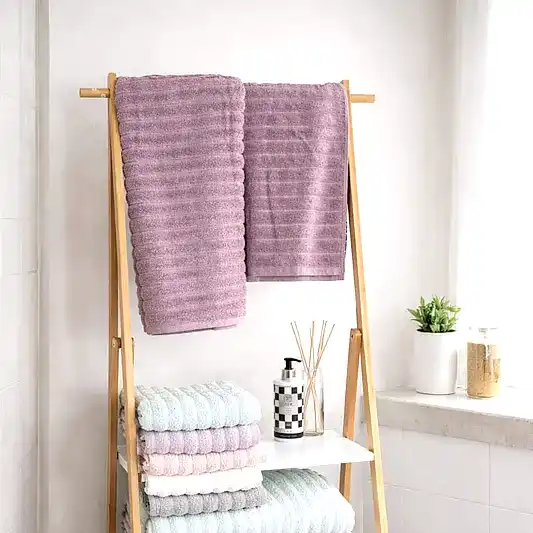 VIP Cotton Kendinden Çizgili Baş ve Vücut Havlusu Gül Kurusu