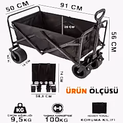 Katlanabilir 100 Kg Taşıma Kapasiteli Çok Amaçlı Araba Vagon Siyah
