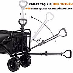 Katlanabilir 100 Kg Taşıma Kapasiteli Çok Amaçlı Araba Vagon Siyah