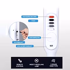 16'' Solar ve Elektrik ile Şarj Edilebilir Işıklı USB Çıkışlı Vantilatör Beyaz