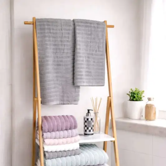 VIP Cotton Kendinden Çizgili Baş ve Vücut Havlusu Gri