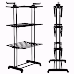 175x72 Cm Tekerlekli Katlanabilir 3 Katlı Çamaşır Kurutma Askısı Siyah