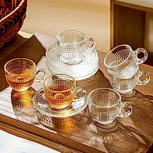 Kendinden Desenli 6 Kişilik Cam Kahve Fincan Takımı