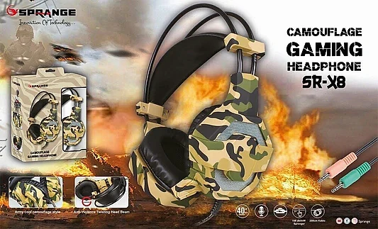 Sprange Kamuflaj Desenli 108 db mW Mikrofonlu Oyuncu Kulaklık