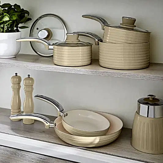 Swan Retro 5 Parça Tencere Tava Seti Krem