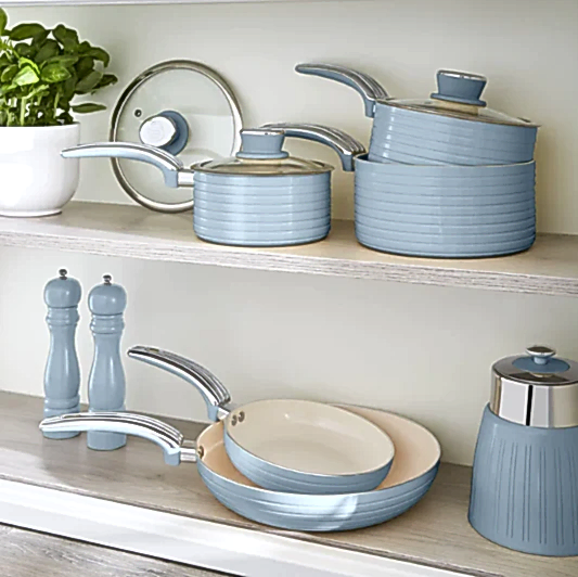 Swan Retro 5 Parça Tencere Tava Seti Mavi