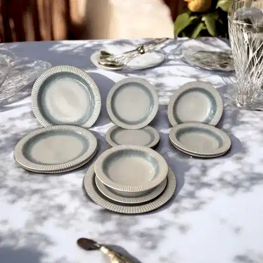 4 Kişilik 12 Parça Bej Mavi Yemek Takımı