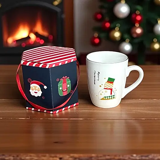 Yeni Yıl Özel Kutusunda Yılbaşı Kardan Adam Desenli  Kupa Mug 8.3x10.2 Cm