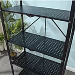 Tekerlekli Katlanabilir 5 Katlı Siyah Metal Raf 155x70x30 Cm