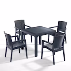 90x90 Cm 4 Vektör Sandalyeli Camlı Masa Seti Antrasit Gri